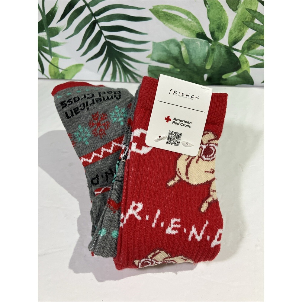 AMERICAN RED CROSS Socks "FRIENDS" 2 PAIR NWT  Crew Cotton Holiday